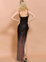 Gradual Color Banquet Host Fishtail V-neck Slimming Dress