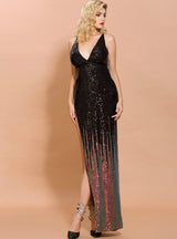 Gradual Color Banquet Host Fishtail V-neck Slimming Dress