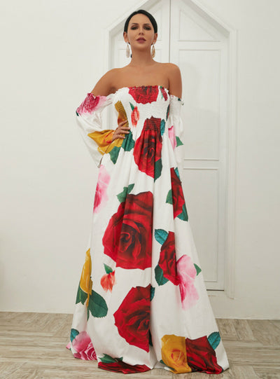 Tube Top Printed Off the Shoulder Holiday Dress