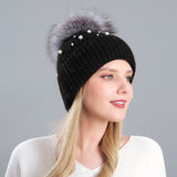 Rabbit Hair Blended Pearl Knitted Hat