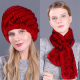 Warm Pineapple Rex Rabbit Fur Hat Scarf Set