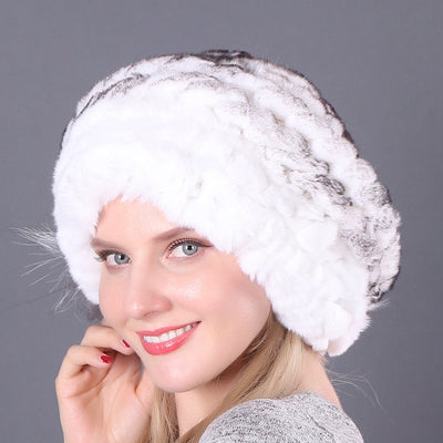 Women Rex Hat Fur Braided Beret