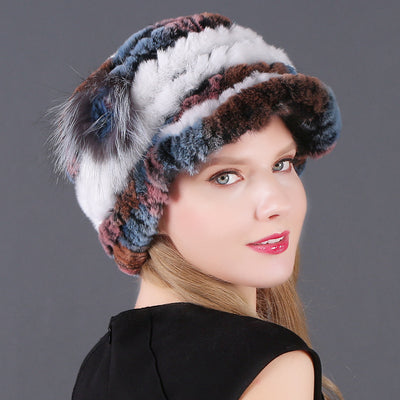 Woman Warm Rex Rabbit Hair Knitted Hat