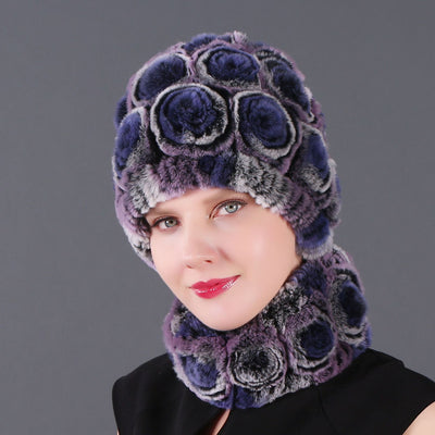 Women Rex Hair Rose Hat Scarf Set