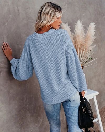 Loose V-neck Lantern Sleeve Top
