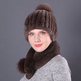 Rex Rabbit Fur Hat Scarf Winter Two-piece Set
