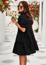 Bubble Sleeve Solid Color Dress