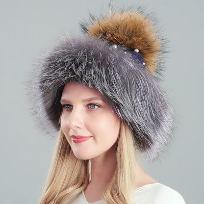 Thickened Rabbit Hair Blended Pearl Knitted Hat