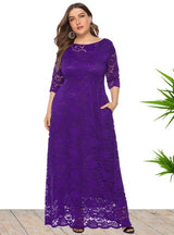 Hollow Lace Pocket Short Sleeve Long Dress