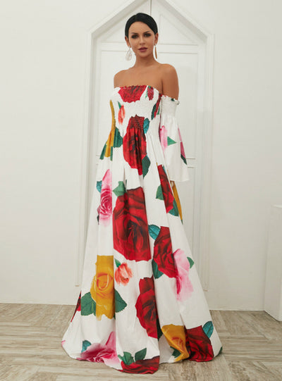 Tube Top Printed Off the Shoulder Holiday Dress