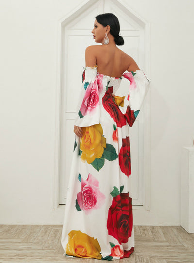 Tube Top Printed Off the Shoulder Holiday Dress