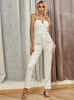 Women Casual Loose Wide-leg Pants V-neck Jumpsuit