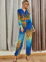 Leopard Print Jumpsuit Long Sleeve Printing Leisure