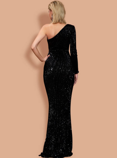 Irregular Blue Sequined Tail Banquet Dress