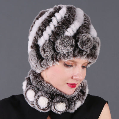 Rex Fur Warm Hat Scarf Two-piece Set