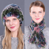 Warm Pineapple Rex Rabbit Fur Hat Scarf Set