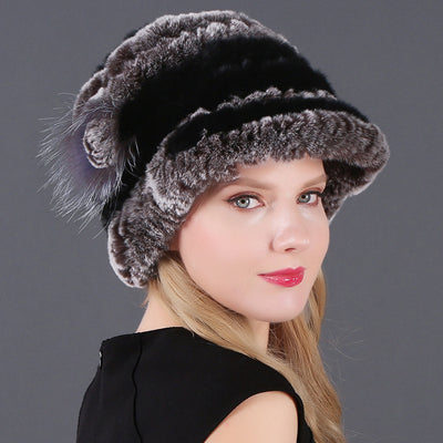 Woman Warm Rex Rabbit Hair Knitted Hat