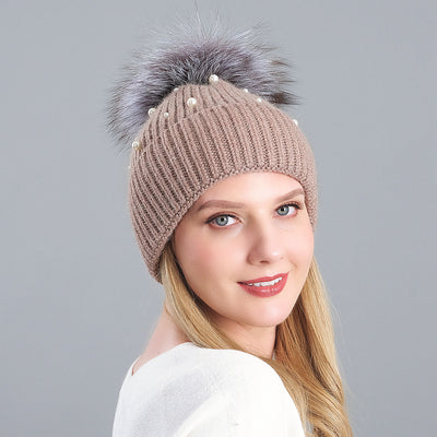 Rabbit Hair Blended Pearl Knitted Hat