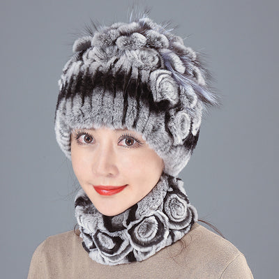 Rabbit Fur Straw Hat Scarf Two-piece Suit