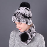 Rex Rabbit Fur Hat Scarf Winter Two-piece Set
