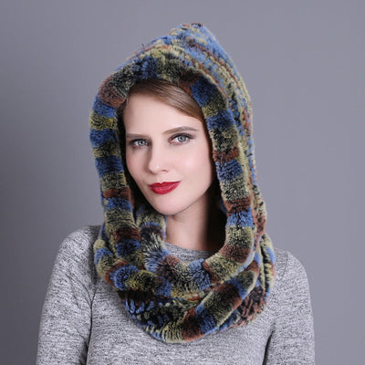 Rex Fur Hat Scarf Integrated Hat Scarf Dual-purpose