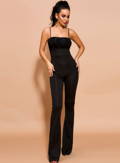 Women Black Slim Suspenders Pants Jumpsuit