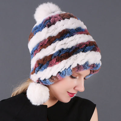 Three-ball Ear Protection Rex Rabbit Fur Hat