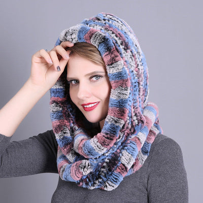 Rex Fur Hat Scarf Integrated Hat Scarf Dual-purpose