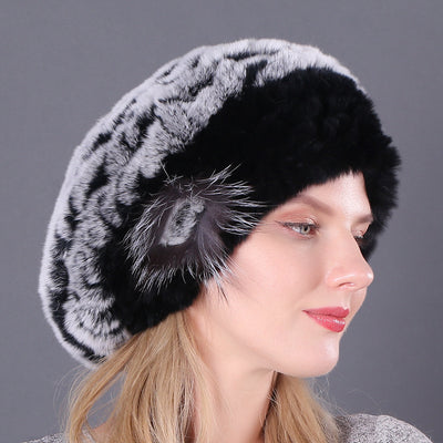 Women Rex Hat Fur Braided Beret