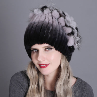 Rex Rabbit Fox Fur Hat Female Genuine Fur Caps