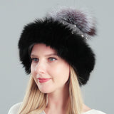 Thickened Rabbit Hair Blended Pearl Knitted Hat