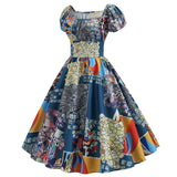 Colorful Print Short Sleeve Vintage Dress