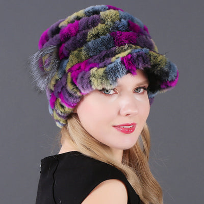 Woman Warm Rex Rabbit Hair Knitted Hat