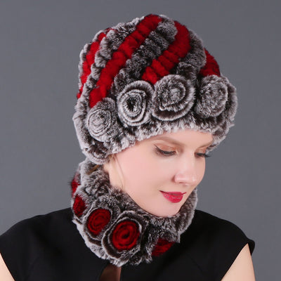 Rex Fur Warm Hat Scarf Two-piece Set