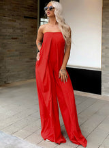 Tube Top Red High Loose Wide-leg High Waist Trousers