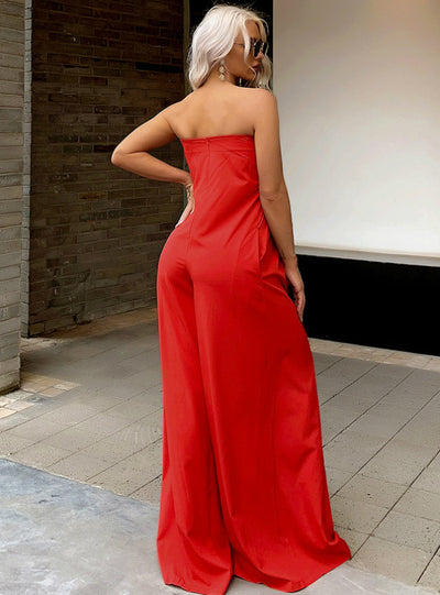 Tube Top Red High Loose Wide-leg High Waist Trousers
