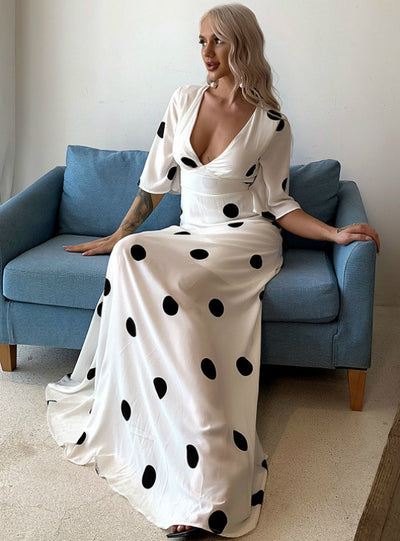 Chiffon Big Wave High Waist Slim V-neck White Skirt