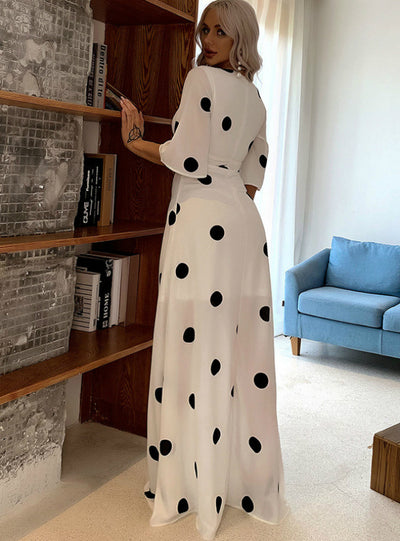 Chiffon Big Wave High Waist Slim V-neck White Skirt