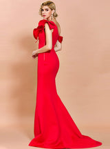 Women Long Red Mermaid One Shoulder Party Dress