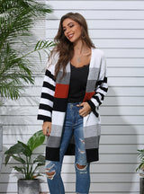 Striped Cardigan Color Matching Sweater Coat