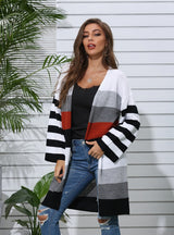 Striped Cardigan Color Matching Sweater Coat
