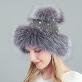 Thickened Rabbit Hair Blended Pearl Knitted Hat