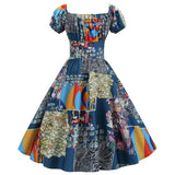 Colorful Print Short Sleeve Vintage Dress