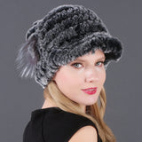 Woman Warm Rex Rabbit Hair Knitted Hat