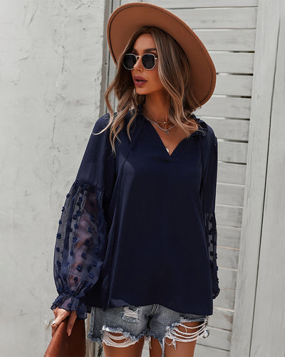 Spliced Chiffon Long Sleeve Shirt