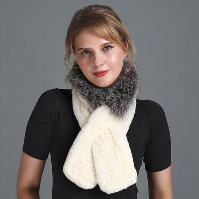 Rex Fur Scarf Women's Knitted Thick Warm