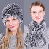Warm Pineapple Rex Rabbit Fur Hat Scarf Set