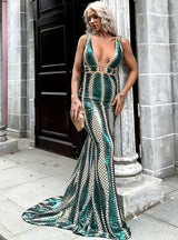 Sling Tail Irregular Stripe Host Dress Sequin Dress