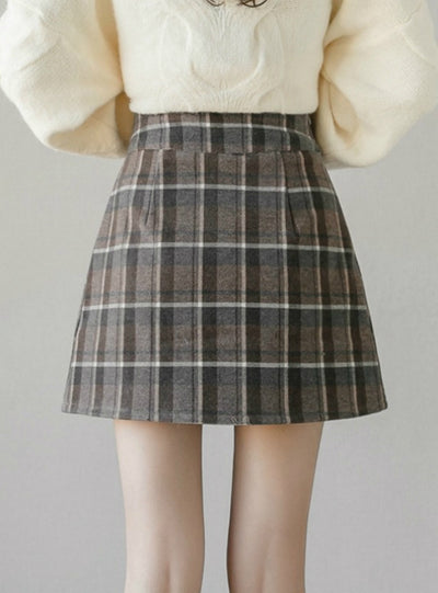 High Waist Female Plaid Mini Skirts Asymmetrical