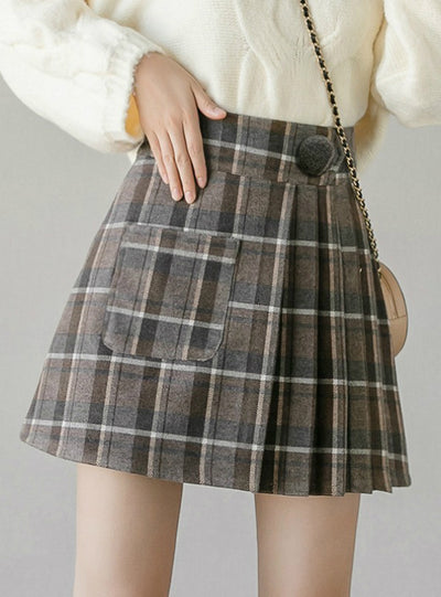High Waist Female Plaid Mini Skirts Asymmetrical